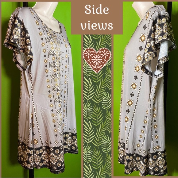 ARTSY NWT L LILY BY  FIRMIANA SLATE GRAY TUNIC W GEOMETRIC PATTERN - Picture 2 of 12